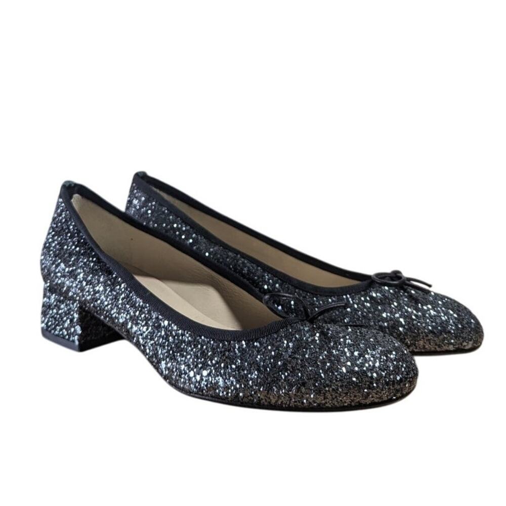 LK Bennett Danielle Black Sparkly Round Toe Block Heels EU Size 40 US Size 10